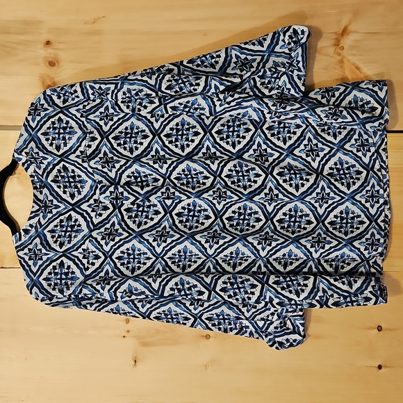 JM Collection 2X Myra Medallion 3/4 Sleeve Top Artisan Blue Combo EUC - Picture 9 of 9